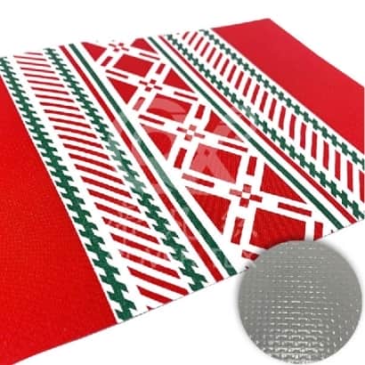 帝凡絲PVC夾網膠皮帆布-菱格彩條-【聖誕紅/翠葉綠/背灰】